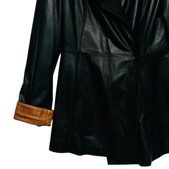 Old Florence Trench Jacket Italian Soft VERA PELLE Leather Black Brown Sz EU 44 - Picture 6 of 16